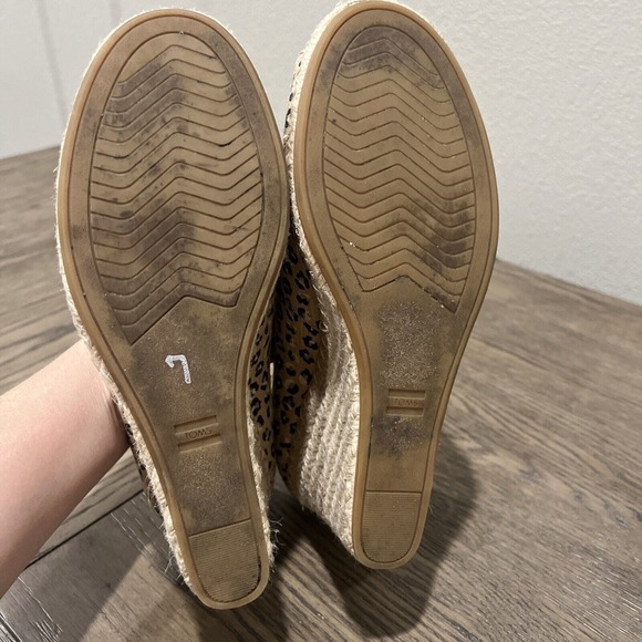 Toms Shoes Women Size 11 Cheetah Leopard Animal Print Wedge Canvasbro - Picture 10 of 14